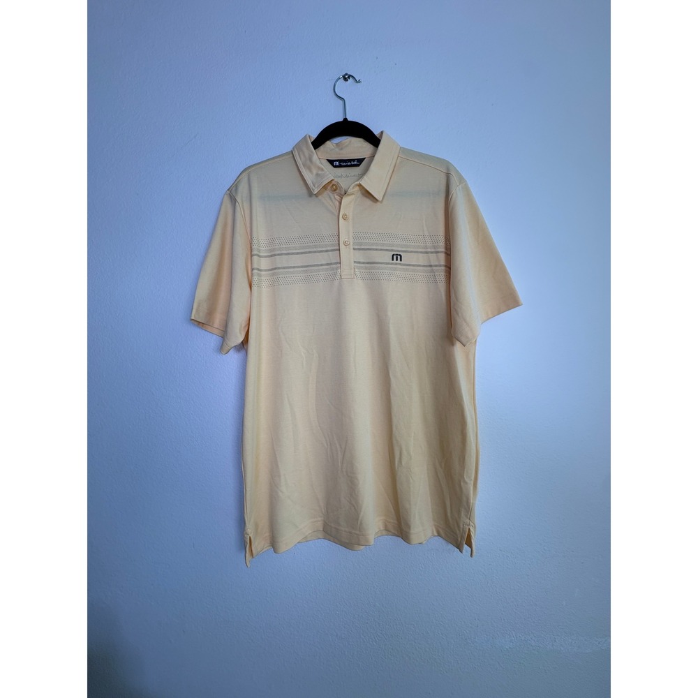 TravisMathew Mens Yellow Striped Short Sleeve Golf Polo Shirt Large L
